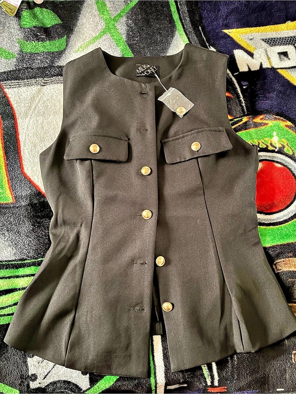 Milk & Honey Black Button-Front Vest